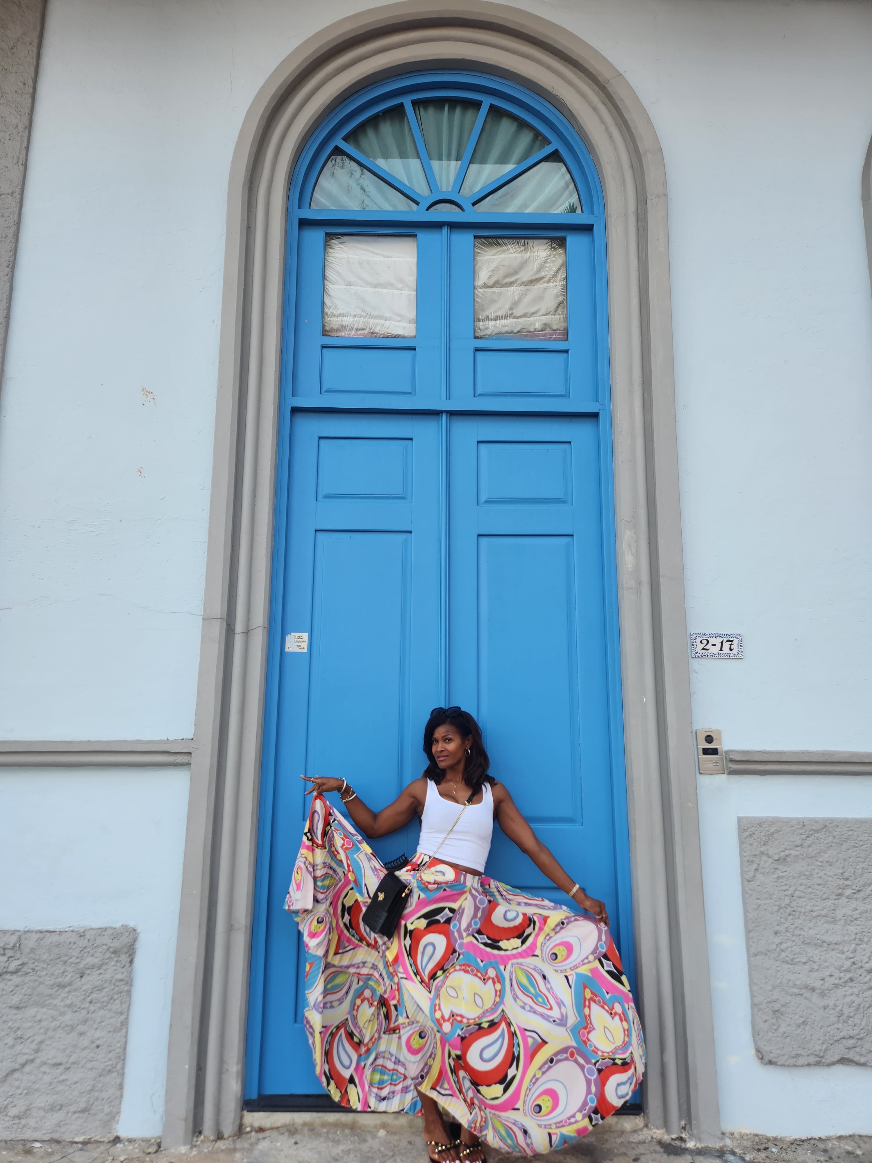 Picture of Loretta with a blue gate