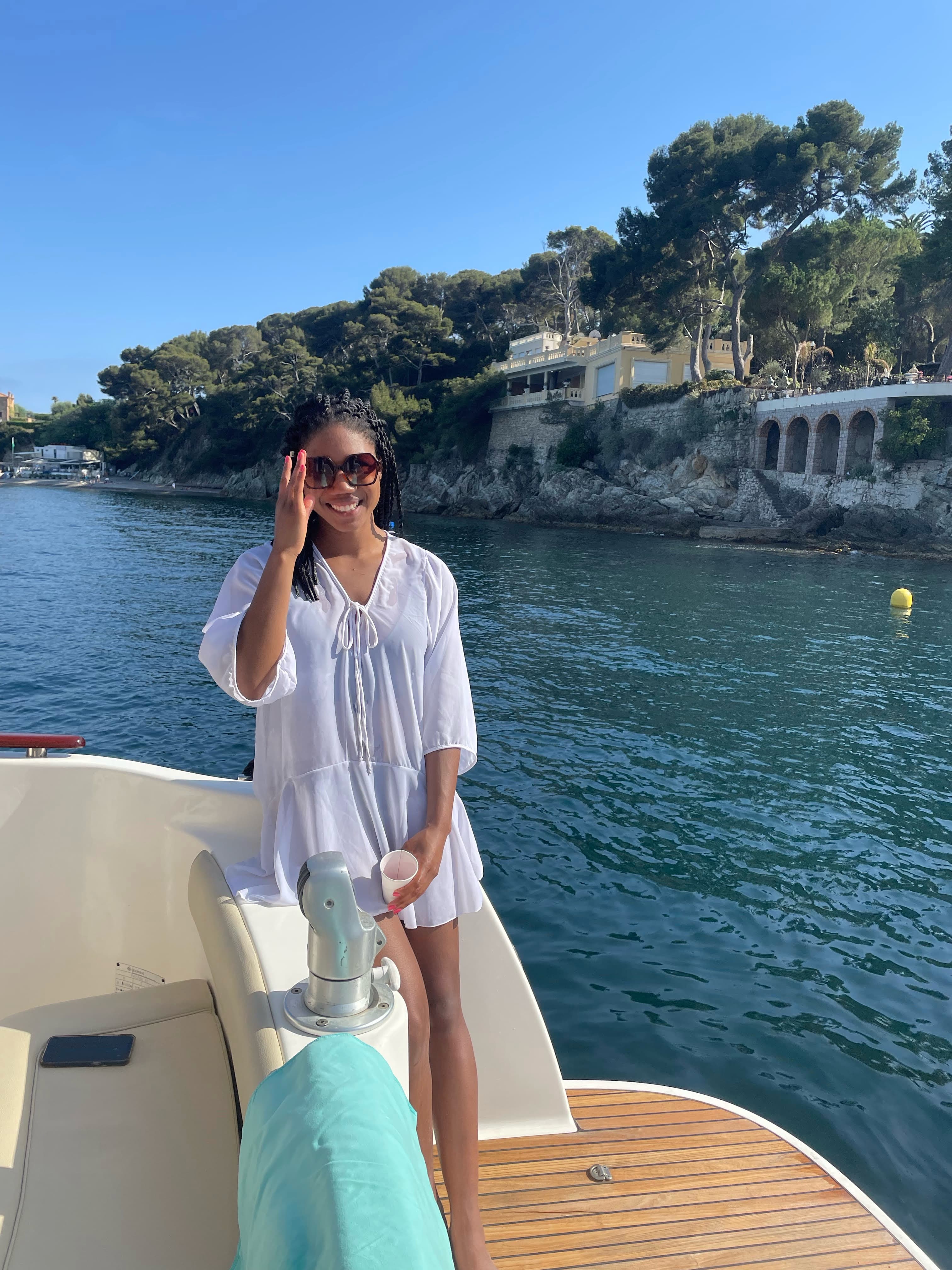 Posing for a picture on speed boat
