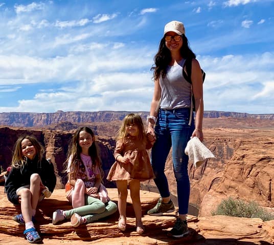 Posing for a picture with children