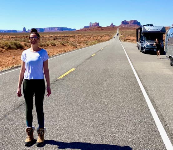 Posing for a picture on a road