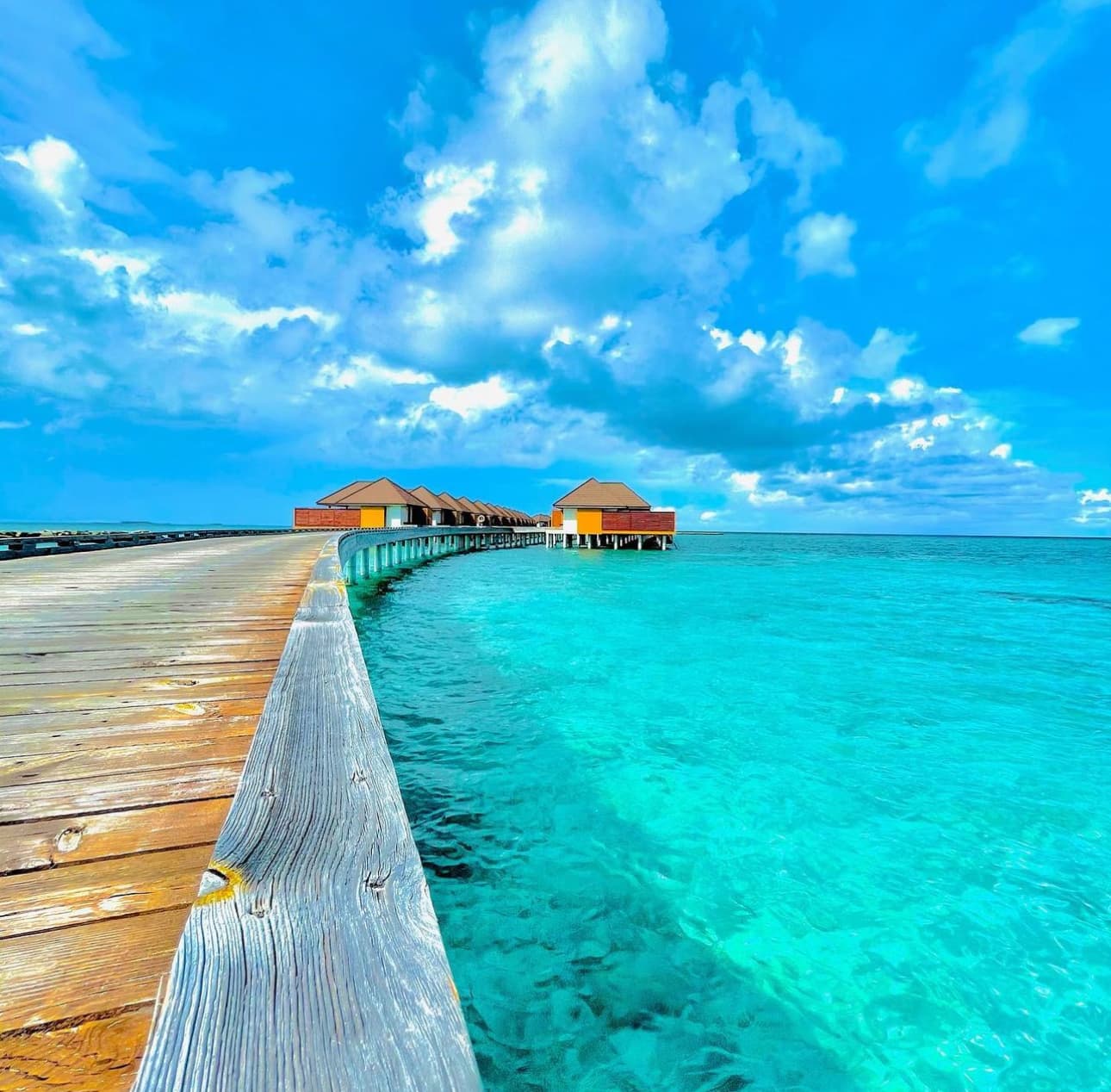 View of water lodges in Maldives