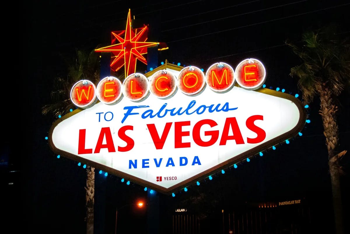 A board saying Welcome to fabulous Las Vegas Nevada.