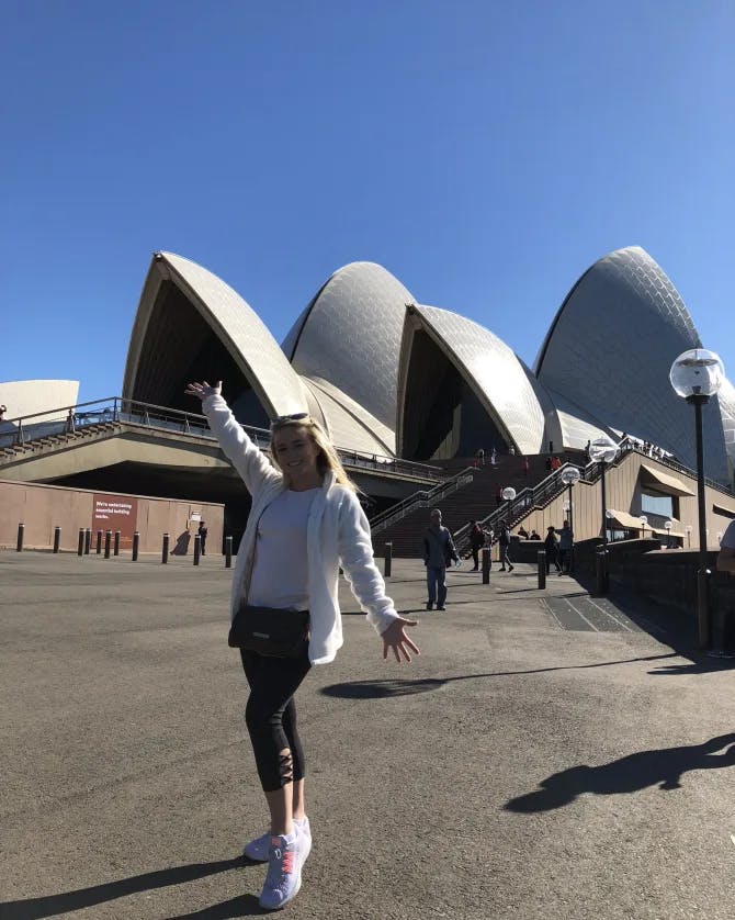 Posing for a picture at Sydney Opera House