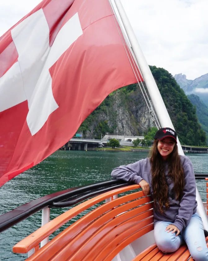 Girl on a boat in Switzerland.