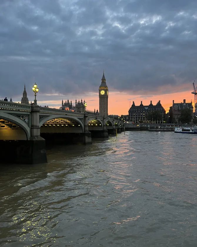 Beautiful view of River Thames at sunset with Big Ben in view