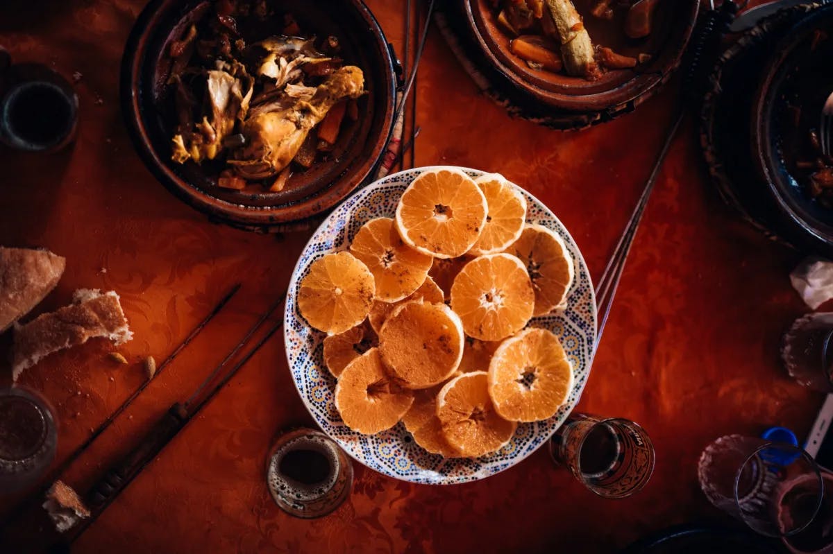 Orange slices feature prominently among other traditional dishes native to Saharan Desert nomads