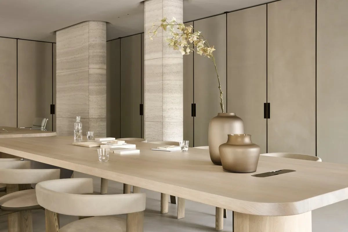 A minimalist style with slight Japanese influences permeates a private dining table a luxe German hotel