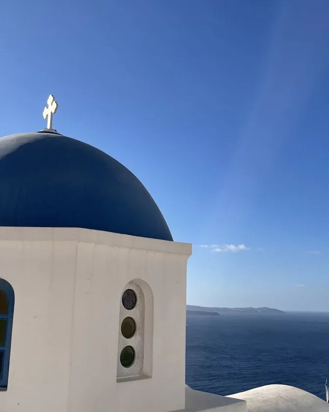 Signature blue dome of Santorini