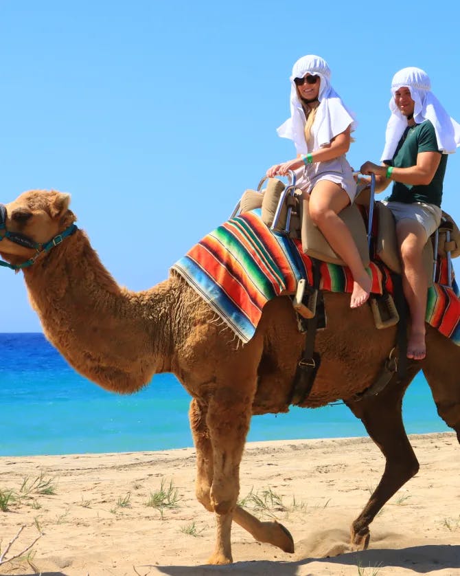 Taking a ride on a camel