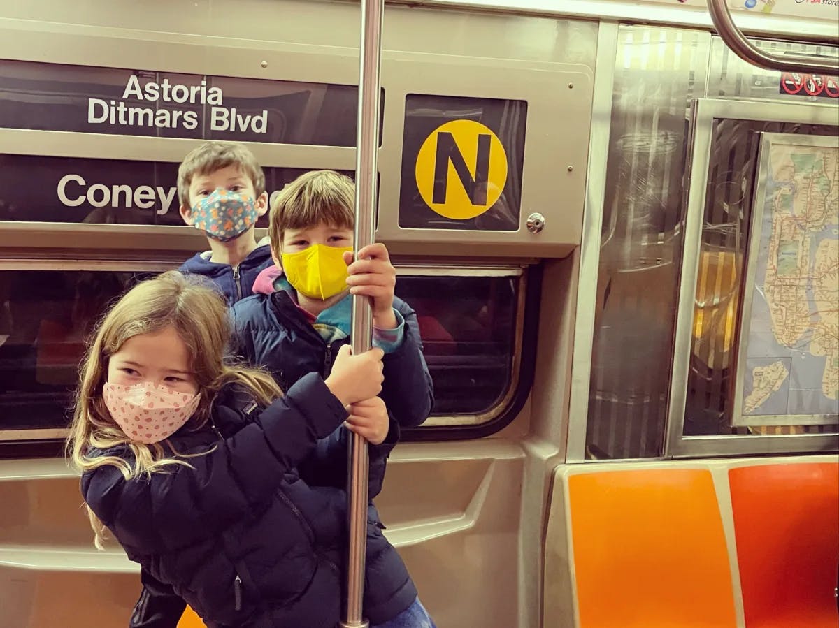 Karyn's children on the NYC subway