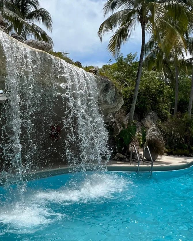 View of water feature at the pool