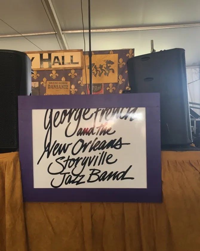 Photo of a Jazz band sign on a stage