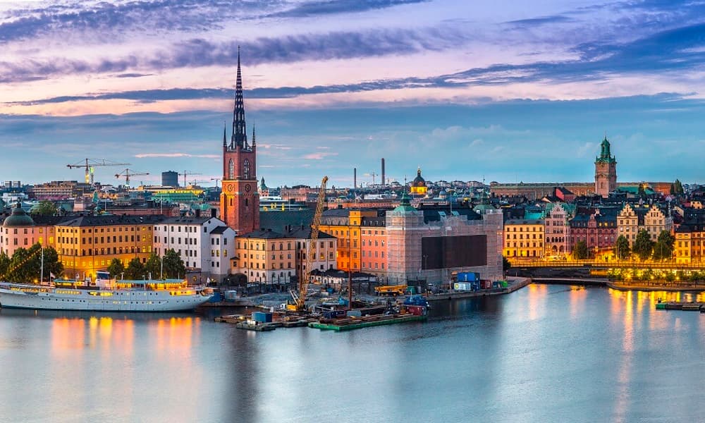 evening view buildings island Stockholm